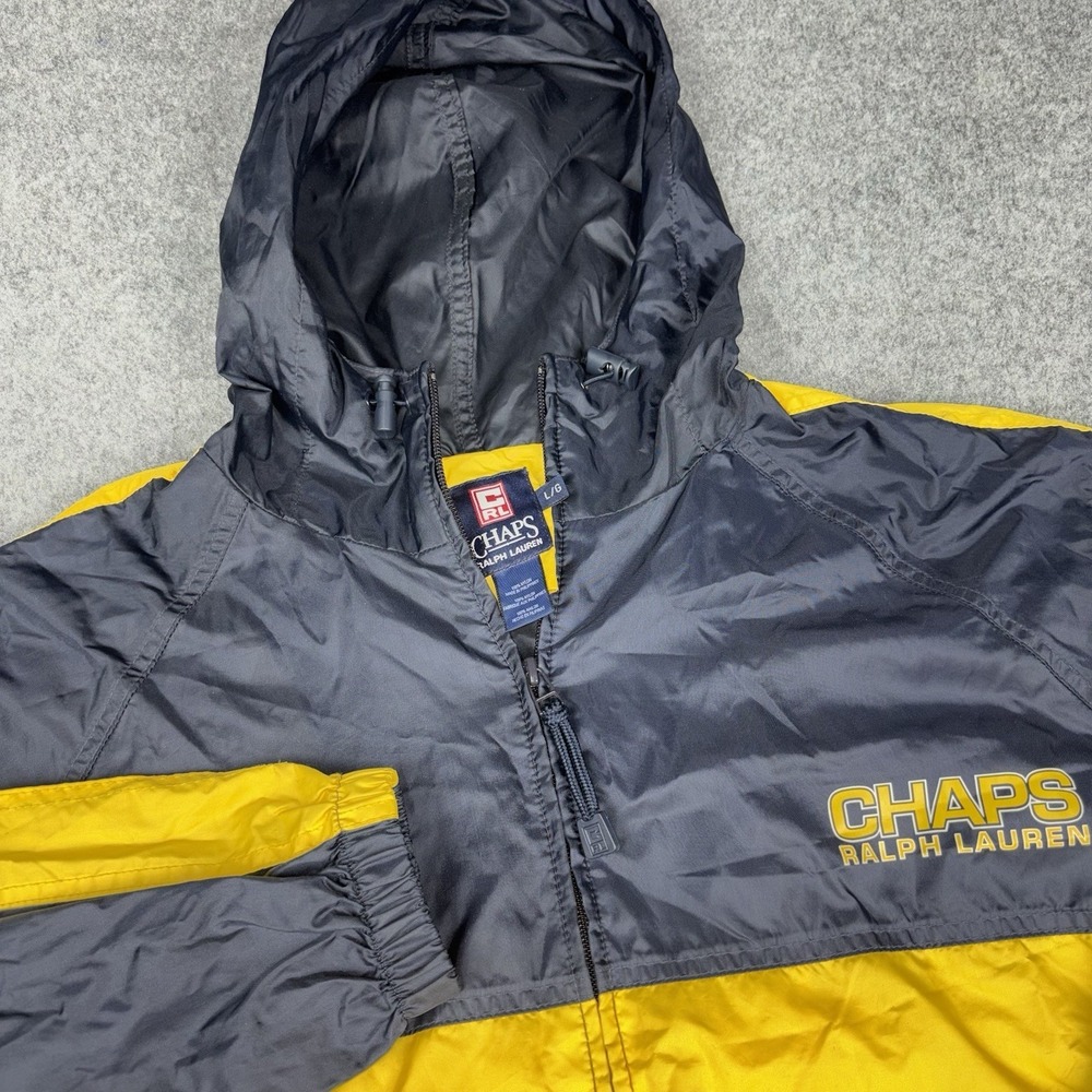 Chaps‎ Ralph Lauren Windbreaker Jacket Mens Large Y2K Yellow Black Full Zip Rain